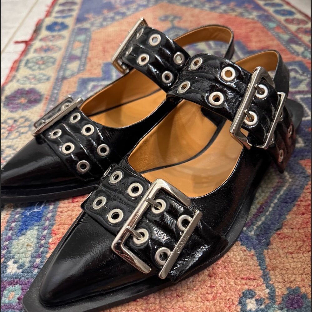 Ganni Feminine Buckle Ballerinas in Black Size 39 - Picture 4 of 4